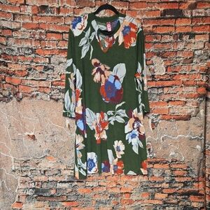 Honeyme Curvy Green Floral Mini SwingDress, Plus Size